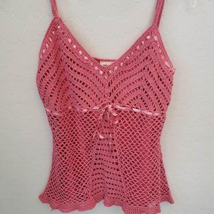 Spaghetti Strap Shirt Knit Overlay Pink